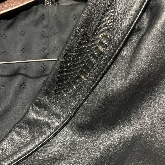 Vintage 80s Snakeskin Batwing Black Leather Jacket Made In Turkey Sz Small Women - Picture 10 of 12